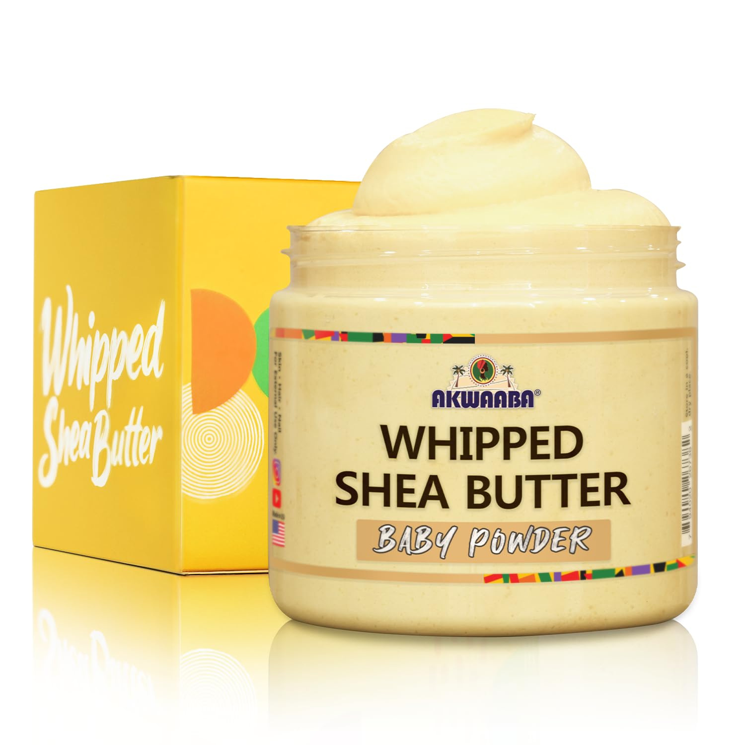 AKWAABA Whipped Shea Butter (Baby Powder) - Nourishes Moisturizes & Soothes | Pure Shea Butter | No Dyes & Parabens | 12 oz / 340 g