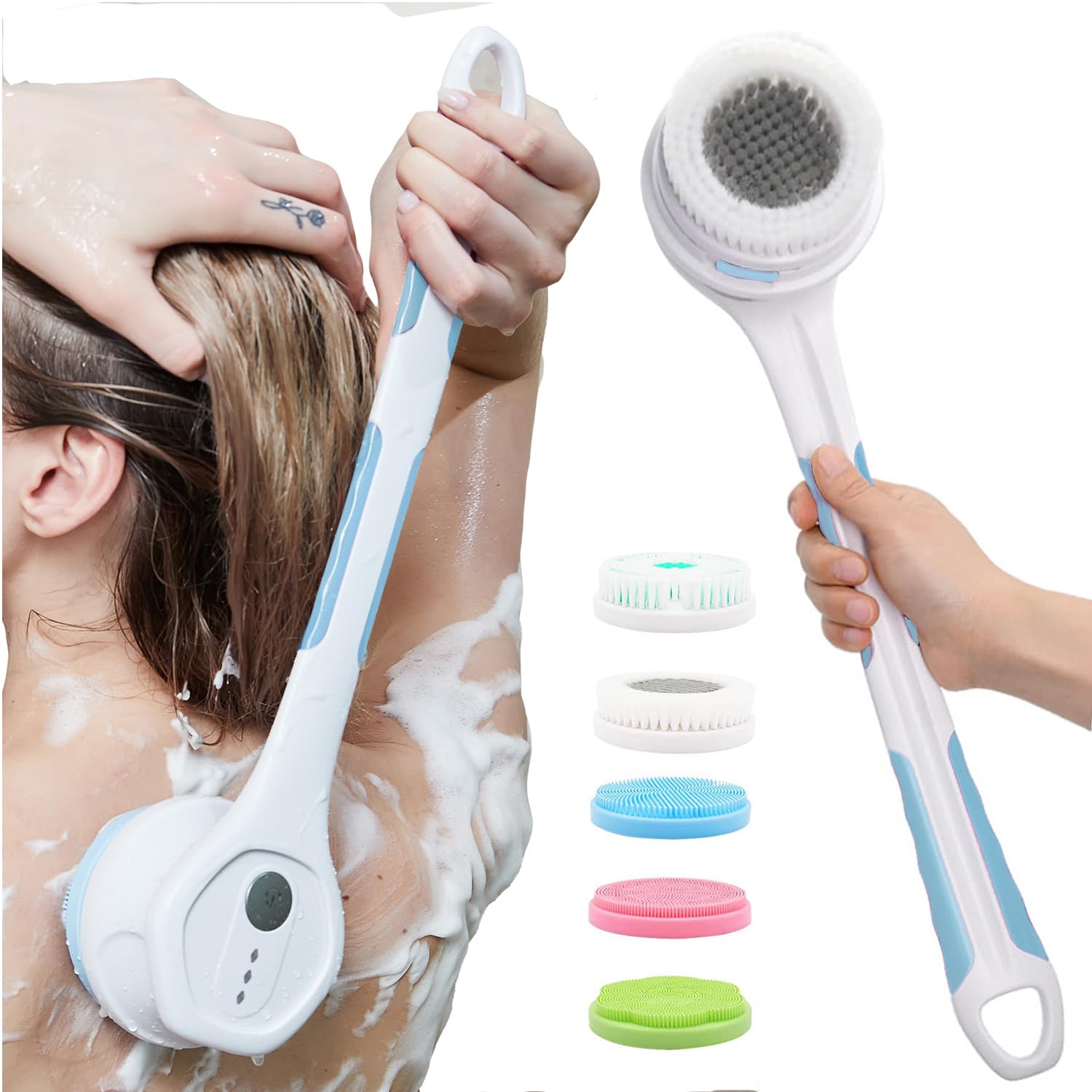 Electric Body Brush5 Attachments Brush Heads Electric SPA Brush Spin Scrubber for Shower Bathing Cleansing Wash Deep Cleaning with Silicone Rechargeable IPX7 Waterproof