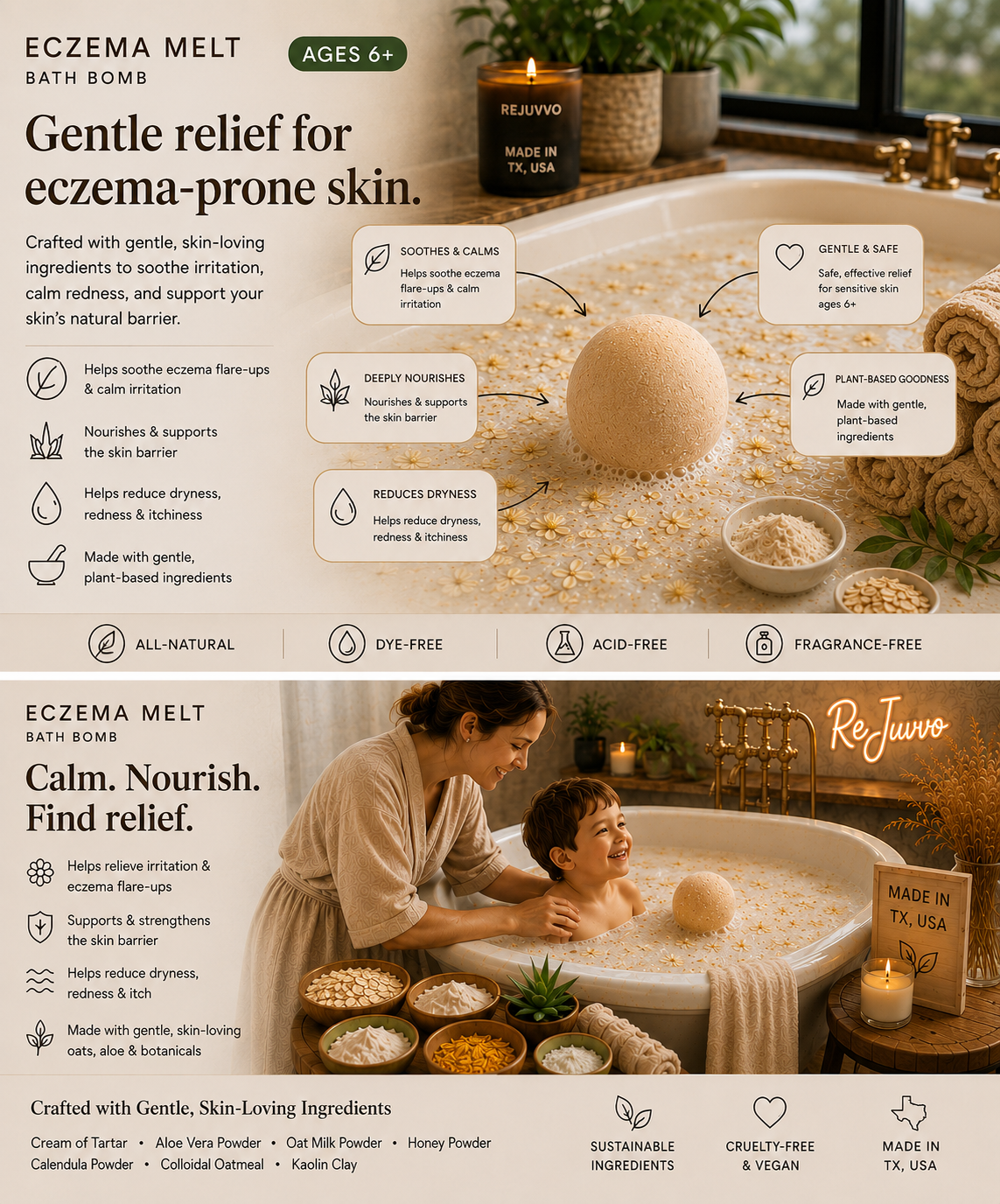 Eczema Melt Bath Bomb | Dye-Free Wellness Series