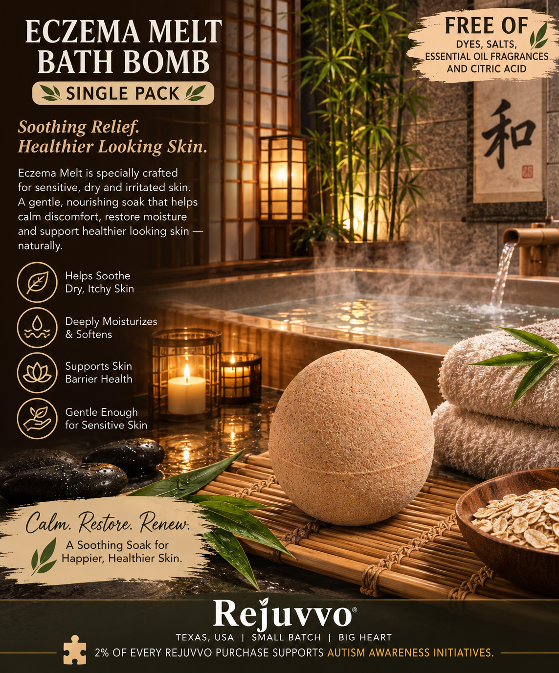 Eczema Melt Bath Bomb | Dye-Free Wellness Series