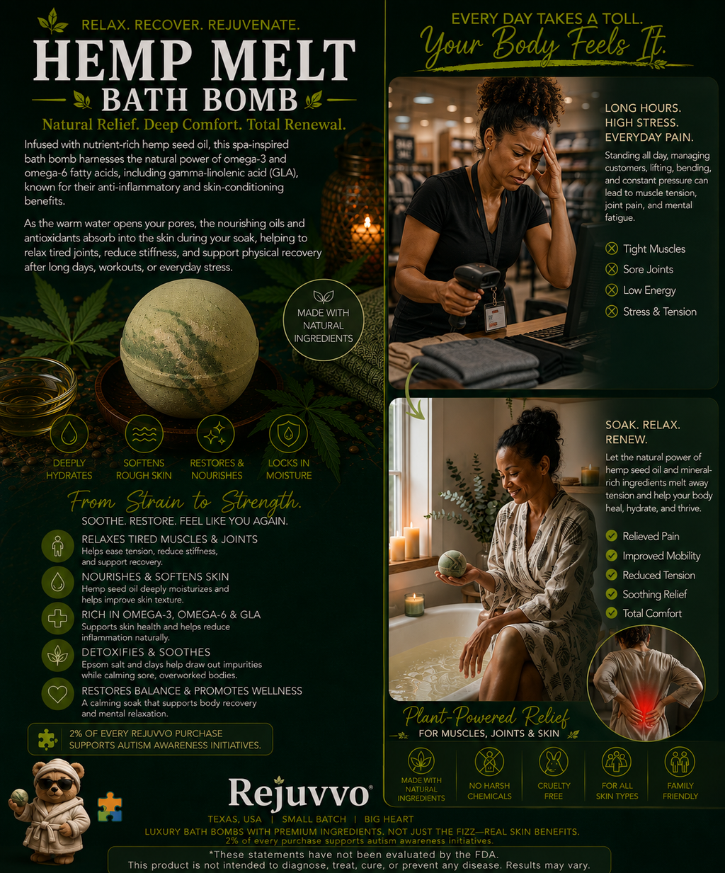 Hemp Melt Bath Bomb | Dye-Free Wellness Series