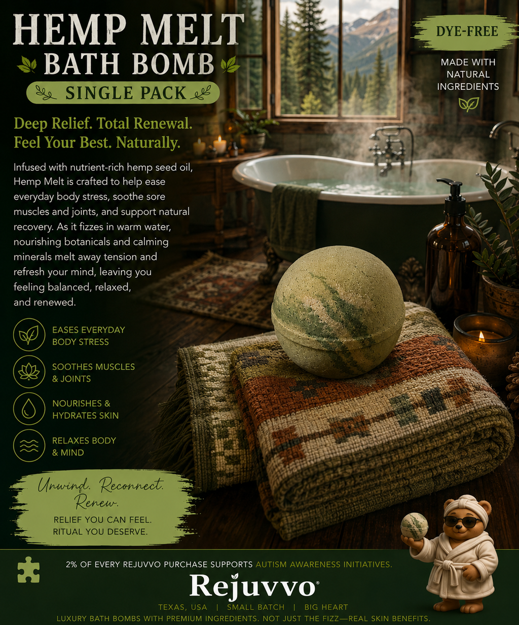 Hemp Melt Bath Bomb | Dye-Free Wellness Series