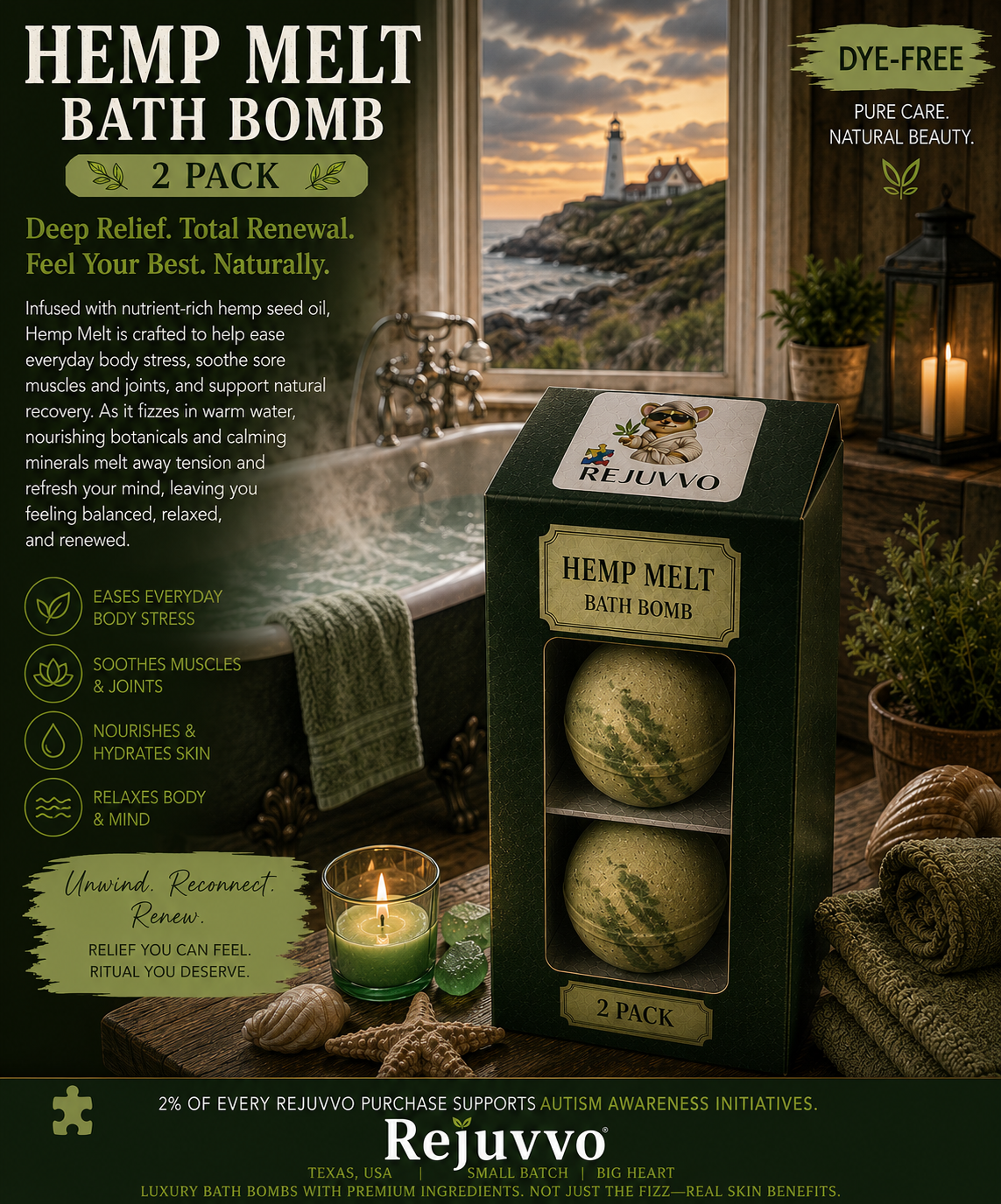 Hemp Melt Bath Bomb | Dye-Free Wellness Series