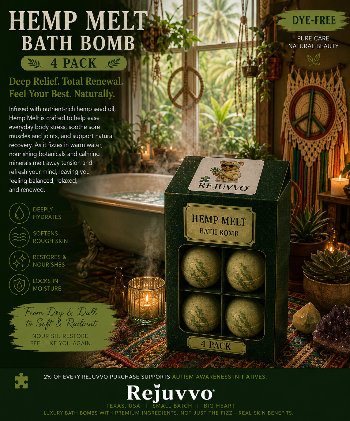 Hemp Melt Bath Bomb | Dye-Free Wellness Series
