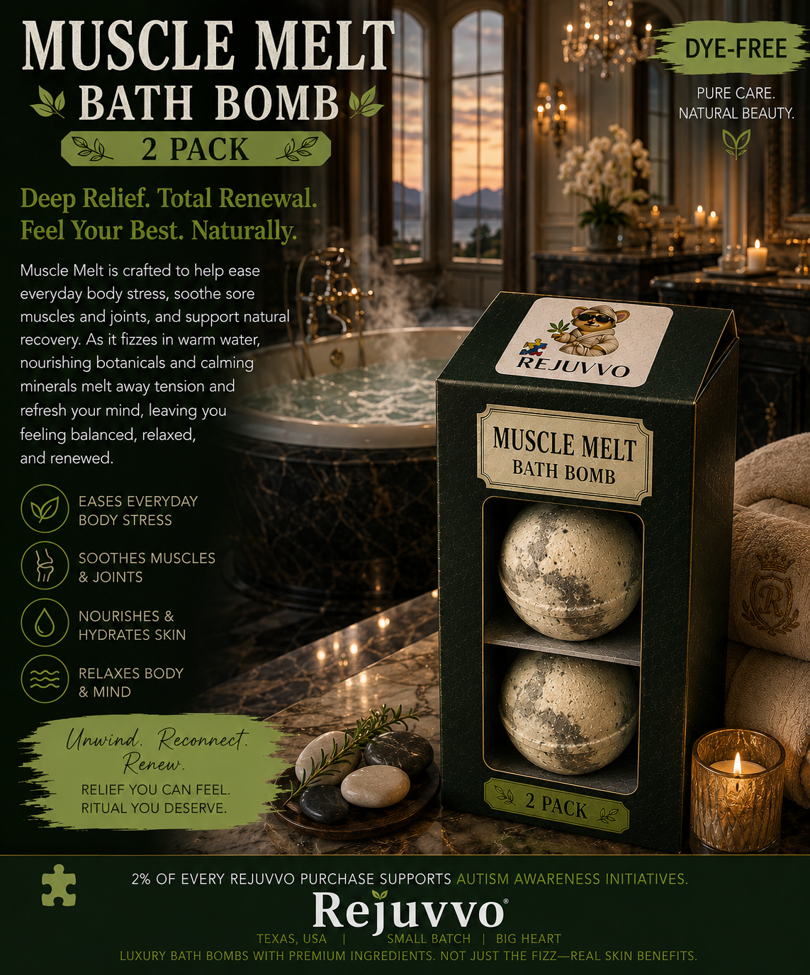 Muscle Melt Bath Bomb | Dye-Free Wellness Series