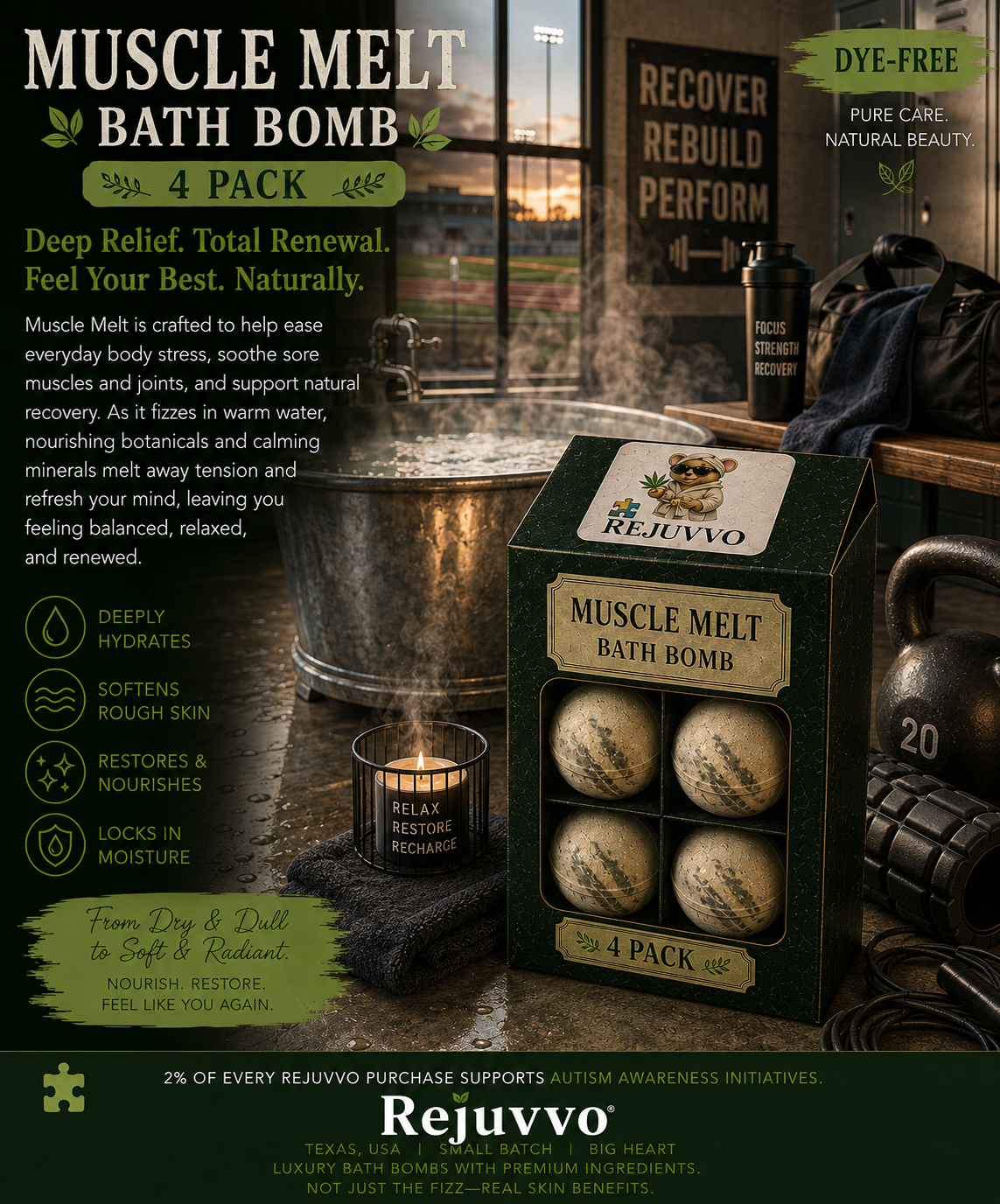 Muscle Melt Bath Bomb | Dye-Free Wellness Series