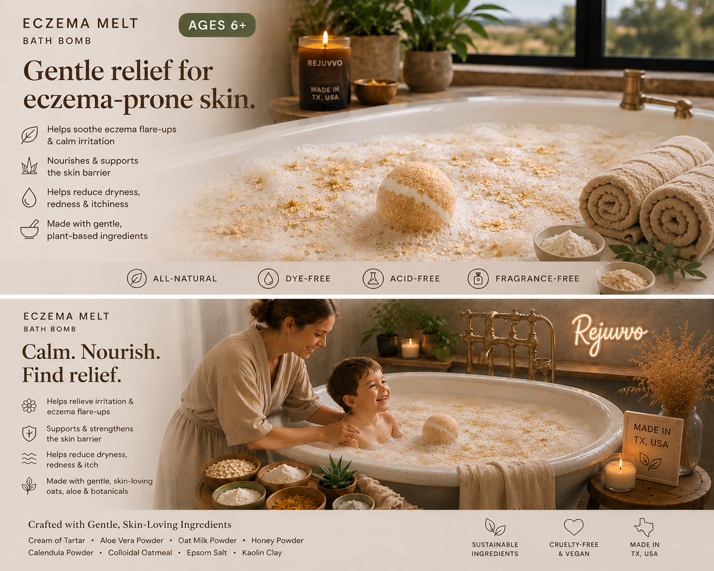 Eczema Melt Bath Bomb | All-Natural, Dye-Free, Acid-Free & Fragrance-Free