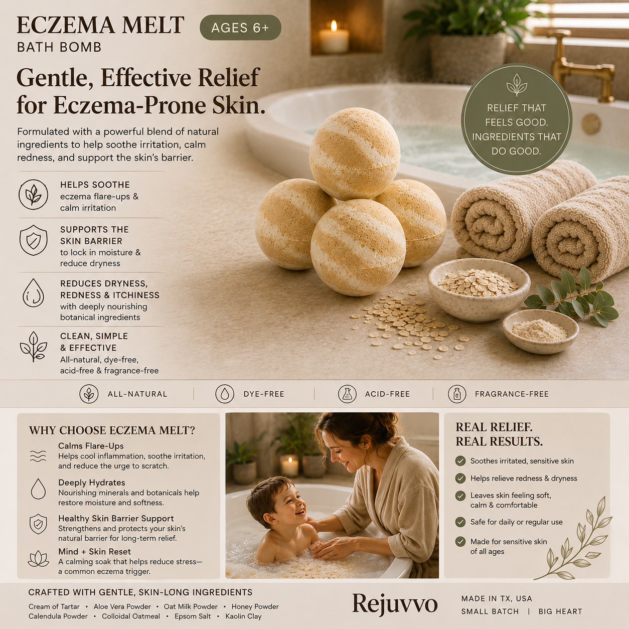 Eczema Melt Bath Bomb | All-Natural, Dye-Free, Acid-Free & Fragrance-Free