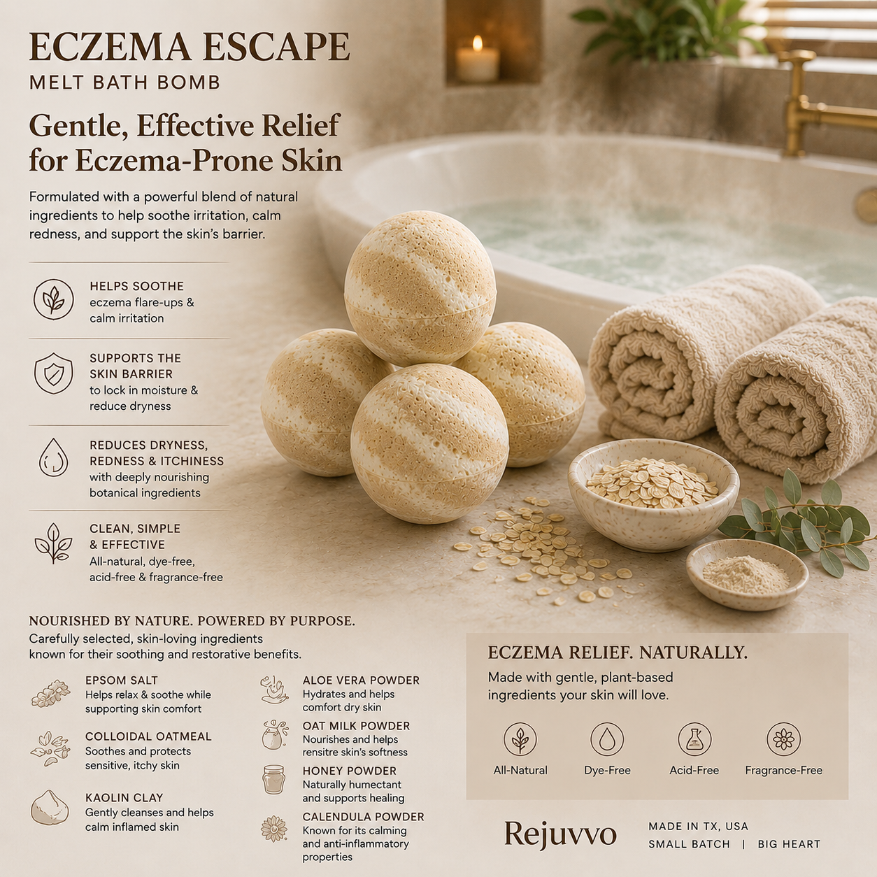 Eczema Melt Bath Bomb | All-Natural, Dye-Free, Acid-Free & Fragrance-Free